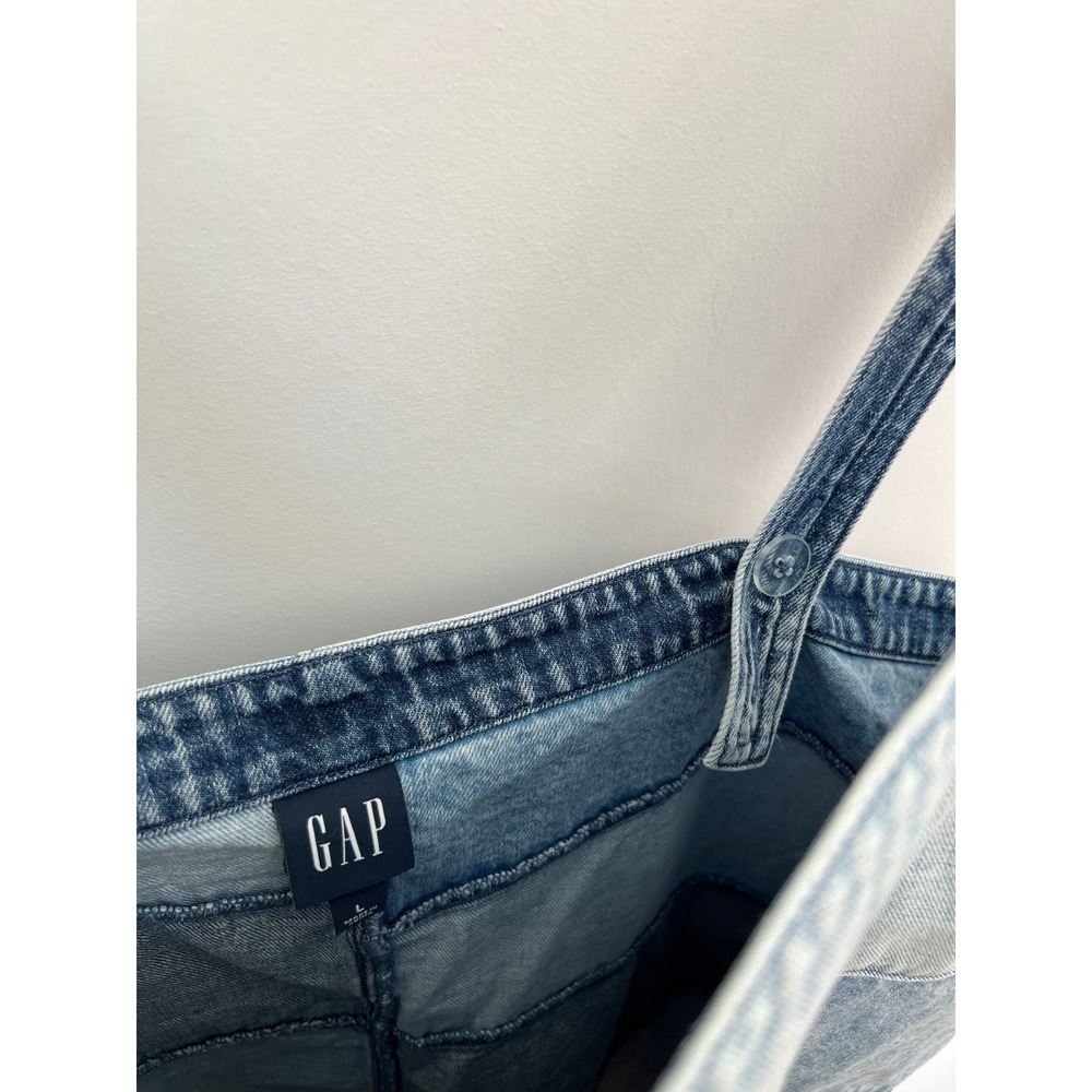 GAP Patchwork Denim Mini Dress Blue Button Front … - image 6